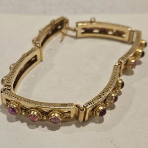Vtg Gold Plated Silver With Bezel Set Pink Tourmaline Cabochons Bracelet